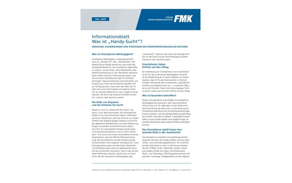 FMK veröffentlicht Factsheet zum Thema Handysucht und Nomophobie